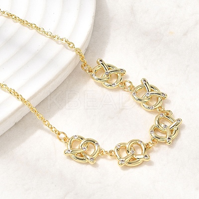Brass Micro Pave Clear Cubic Zirconia Knot Pendant Necklaces NJEW-B157-08G-01-1