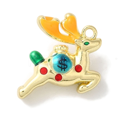 Christmas Deer with Money Bag Rack Plating Alloy Enamel Pendants FIND-I039-024A-G-1