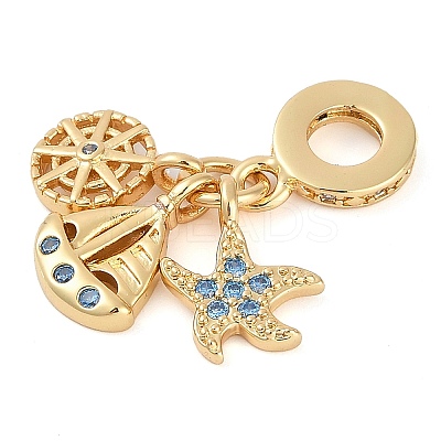 Rack Plating Brass Cubic Zirconia European Dangle Charms KK-P287-23G-1