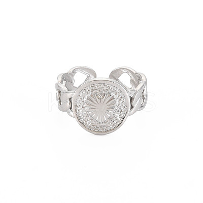 Non-Tarnish 304 Stainless Steel Flat Round with Heart Open Cuff Ring for Women RJEW-S405-230P-1