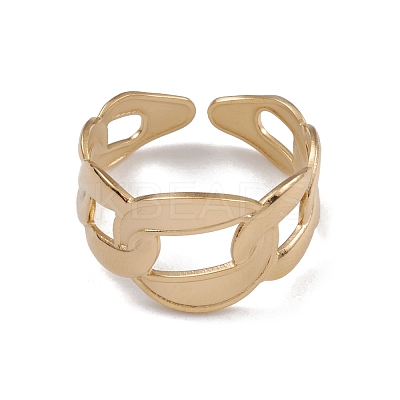 Ion Plating(IP) 304 Stainless Steel Oval Chains Shape Cuff Rings for Women RJEW-G285-13G-1