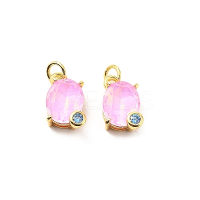 Oval Brass Micro Pave Cubic Zirconia Pendants KK-L237-020G-05-1