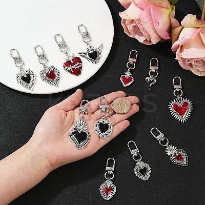 6Pcs Gothic Heart Theme Alloy Enamel Pendant Decoration HJEW-YW00066-01-1