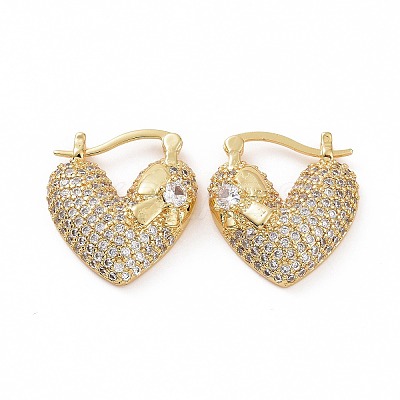 Cubic Zirconia Heart Thick Hoop Earrings EJEW-F304-01G-01-1