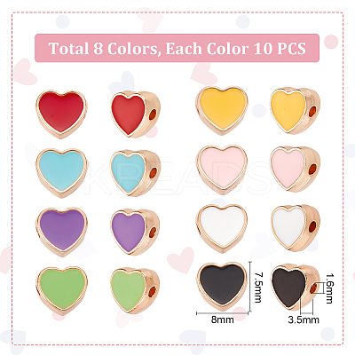 80Pcs 8 Colors Light Gold Plated Alloy Enamel Beads ENAM-AR0001-47-1