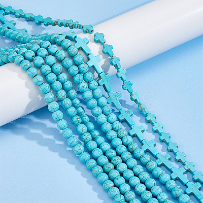 6 Strands 3 Styles Dyed Synthetic Turquoise Beads Strands G-FH0002-46A-1