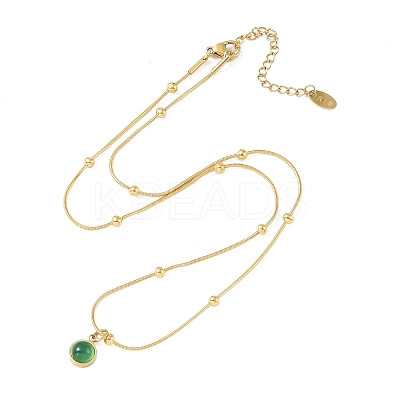 Flat Round 304 Stainless Steel with Natural Green Aventurine Pendant Necklaces for Women NJEW-G136-01G-1
