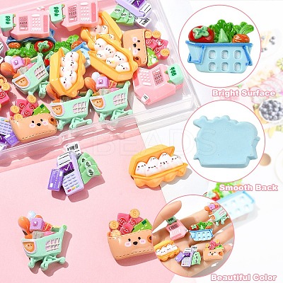 24Pcs 6 Styles Supermarket Theme Opaque Resin Decoden Cabochons Sets RESI-YW0004-06-1
