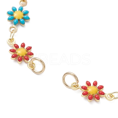 Brass Enamel Daisy Flower Link Chain Bracelet Making AJEW-JB01438-02-1