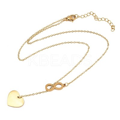 Adjustable 304 Stainless Steel Infinity Heart Pendant Lariat Necklaces NJEW-H093-04G-1