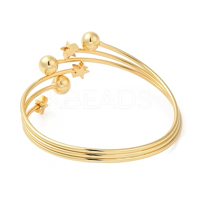 Rack Plating Brass Star with Round Ball Cuff Bangle for Women BJEW-M298-12G-1