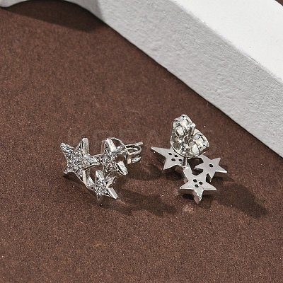 Star Brass Micro Pave Clear Cubic Zirconia Stud Earrings EJEW-F383-06P-1