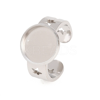 Hollow Star 304 Stainless Steel Open Cuff Ring Components STAS-F366-07C-P-1