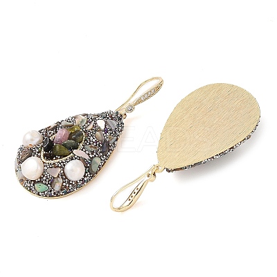 Natural Pearl & Rhinestone Dangle Earrings EJEW-L286-14G-1