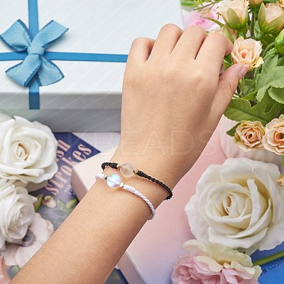 2Pcs 2 Colors Synthetic Moonstone Round Beaded Slider Bracelet BJEW-SW00057-02-1