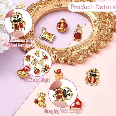 8Pcs 8 Styles 304 Stainless Steel Enamel Pendants STAS-CJ0003-08-1