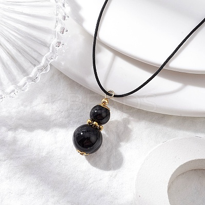Natural Black Onyx(Dyed & Heated) Gourd Pendant Necklaces NJEW-JN05246-01-1