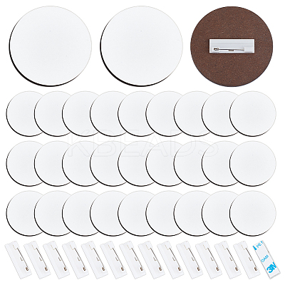 30Pcs Flat Round Wooden Heat Transfer Business Card Badge AJEW-BC0009-15-1