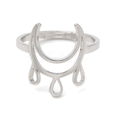 Non-Tarnish 304 Stainless Steel Crescent Moon Adjustable Ring for Women RJEW-M149-11P-1