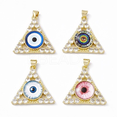 Rack Plating Brass Micro Pave Clear Cubic Zirconia Pendants ZIRC-C041-35G-1