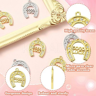 6Pcs 2 Colors Brass Micro Pave Cubic Zirconia Pendants KK-CJ0003-39-1