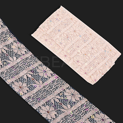 5Yards Polyester Flower Lace Ribbons with Paillettes OCOR-GF0005-24D-1