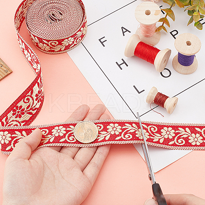 Ethnic Style Flower Pattern Polyester Ribbon OCOR-WH0047-48-1