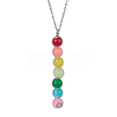 Colorful Glass Round Beaded Pendant Necklaces NJEW-JN04581-02-1