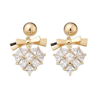 Brass Clear Cubic Zirconia Stud Earrings EJEW-D301-06G-04-1