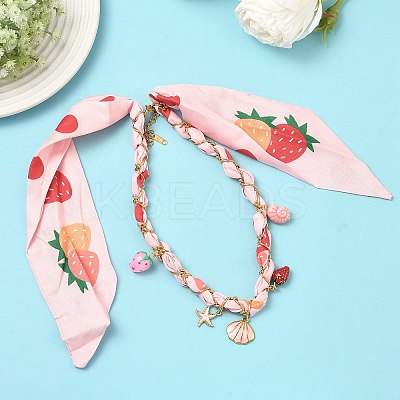 Starfish Strawberry Shell Shape 304 Stainless Steel Enamel & Handmade Lampwork Pendant Necklaces LS-NJEW-D344-02G-1