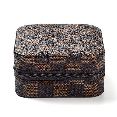 Tartan Square PU Leather Jewelry Storage Zipper Boxes PAAG-PW0007-01A-1