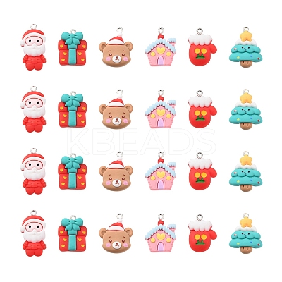 24Pcs 6 Styles Christmas Opaque Resin Pendants RESI-FS0001-43-1