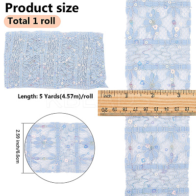 5Yards Polyester Flower Lace Ribbons with Paillettes OCOR-GF0005-24E-1