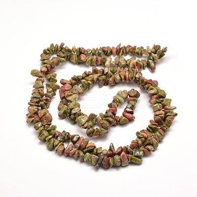 Natural Unakite Chip Bead Strands X-G-M205-52-1