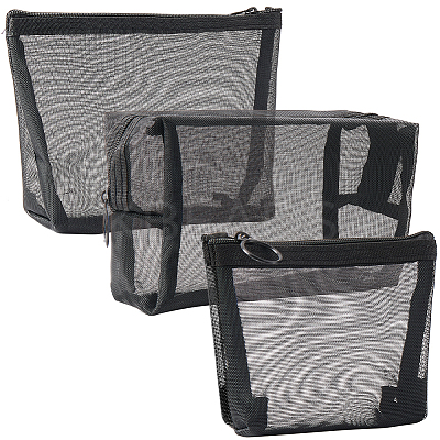 3Pcs 3 Styles Nylon Gauze Cosmetic Pouches with Zipper ABAG-CP0001-11-1