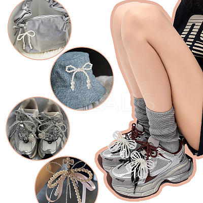 2 Pairs 2 Styles Bowknot Resin Beaded Shoes Charms FIND-FG0004-23-1