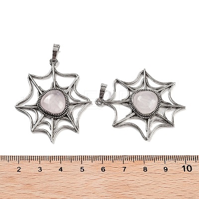 Natural Rose Quartz Spider Web Pendants G-Q163-09AS-06-1