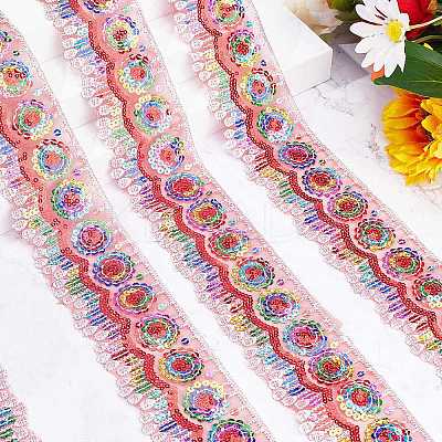 4~4.5M Ethnic Style Polyester Lace Trim with Colorful Paillette OCOR-GF0002-39B-1