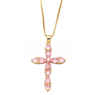 Colorful Zircon Cross Necklace Hip Hop Fashion Diamond Sweater Chain NKB266 ST4741694-1