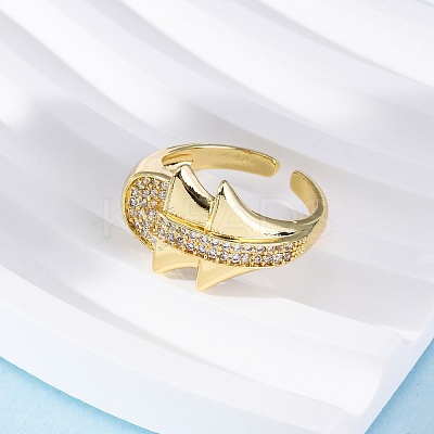 Brass Micro Pave Clear Cubic Zirconia Cuff Rings for Women RJEW-U043-09G-1