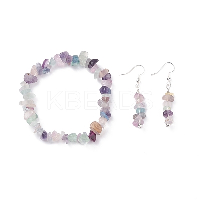 Natural Fluorite Chips Beaded Jewelry Set SJEW-JS01232-02-1