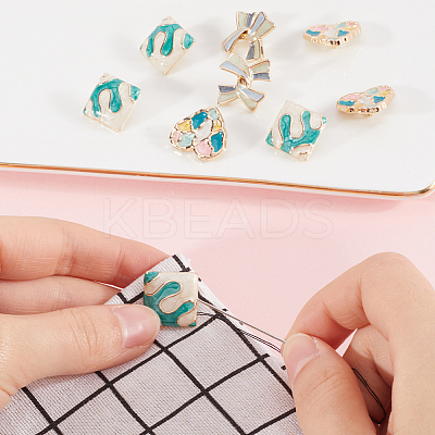 12pcs 3 Style Bowknot/Heart/Square 1-Hole Alloy Enamel Shank Buttons BUTT-GF0003-81-1