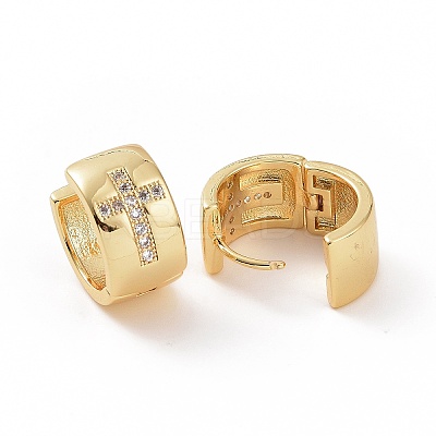 Cubic Zirconia Cross Thick Hoop Earrings EJEW-F304-02G-01-1