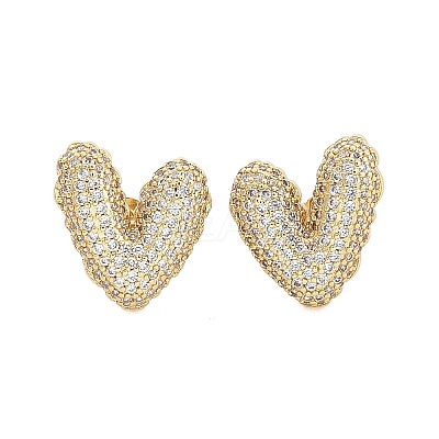 Brass Micro Pave Clear Cubic Zirconia Stud Earrings for Women LS-EJEW-F352-06G-1