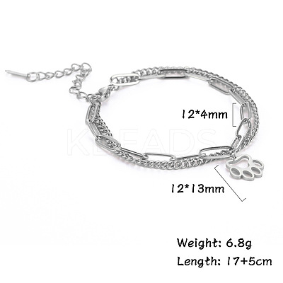 304 Stainless Steel Paperclip Chain & Curb Chain Double Layer Bracelets FS-WG1E90A-01-1