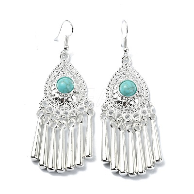 Silver Alloy Chandelier Earrings with Synthetic Turquoise LS-EJEW-D092-01B-S-1
