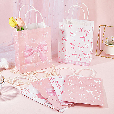 12Pcs 2 Colors Bowknot Kraft Paper Bags with Handles ABAG-WH20015-15-1