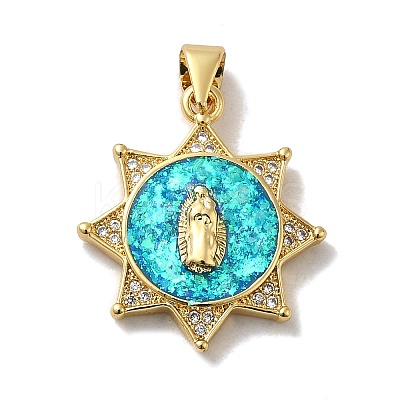 Rack Plating Brass Micro Pave Cubic Zirconia with Synthetic Opal Pendants KK-D088-10G-1