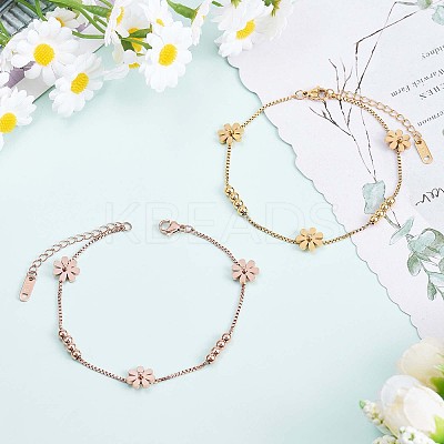 Stainless Steel Daisy Flowers Ankle with Box Chains for Women JA196B-1