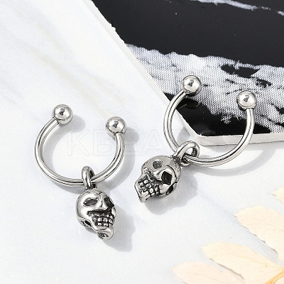 Skull 316 Surgical Stainless Steel Dangle Half Hoop Earrings for Women EJEW-G416-48AS-1